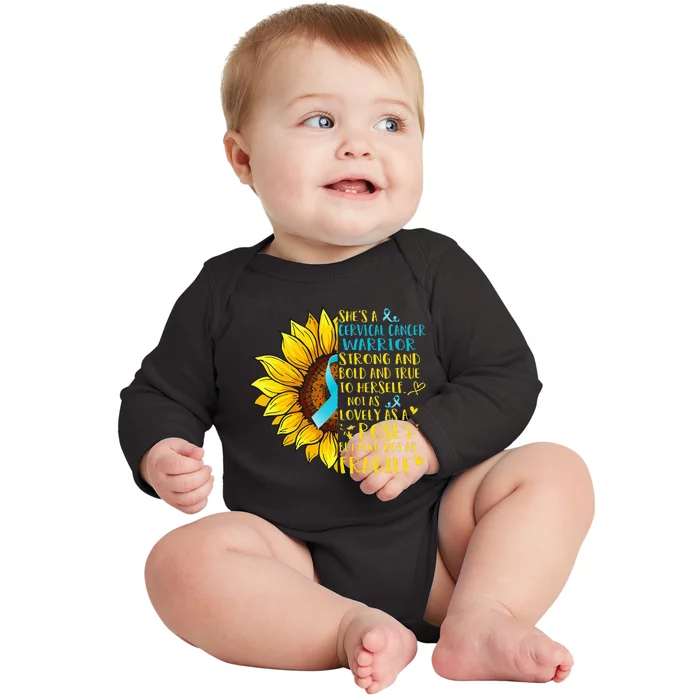 Cervical Cancer Warrior Sunflower Support Cervical Cancer Baby Long Sleeve Bodysuit