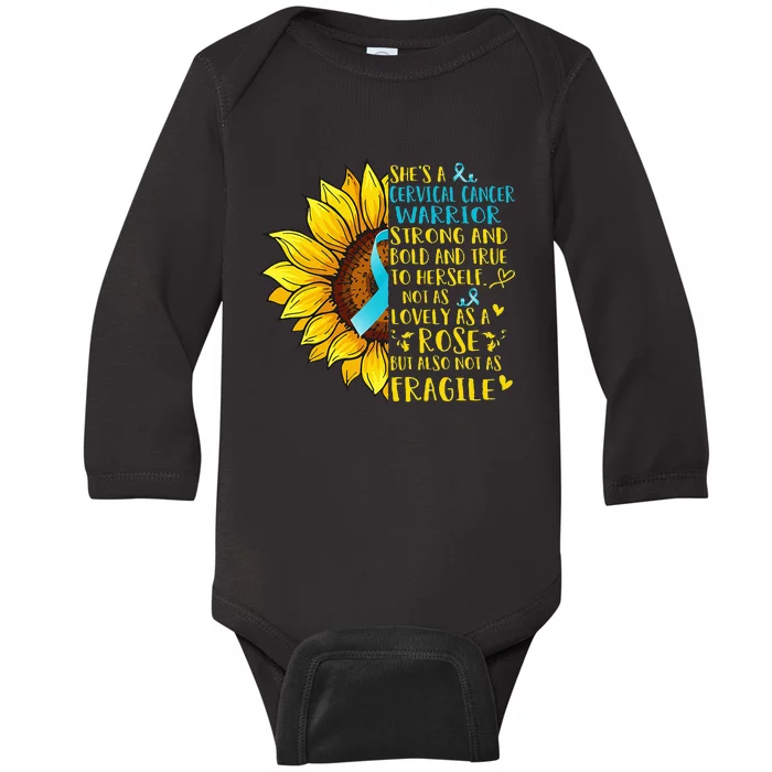 Cervical Cancer Warrior Sunflower Support Cervical Cancer Baby Long Sleeve Bodysuit