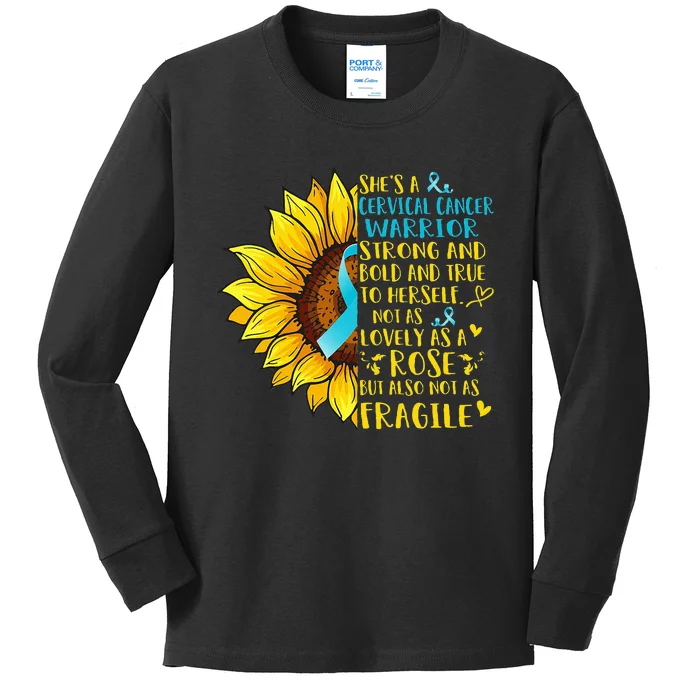 Cervical Cancer Warrior Sunflower Support Cervical Cancer Kids Long Sleeve Shirt