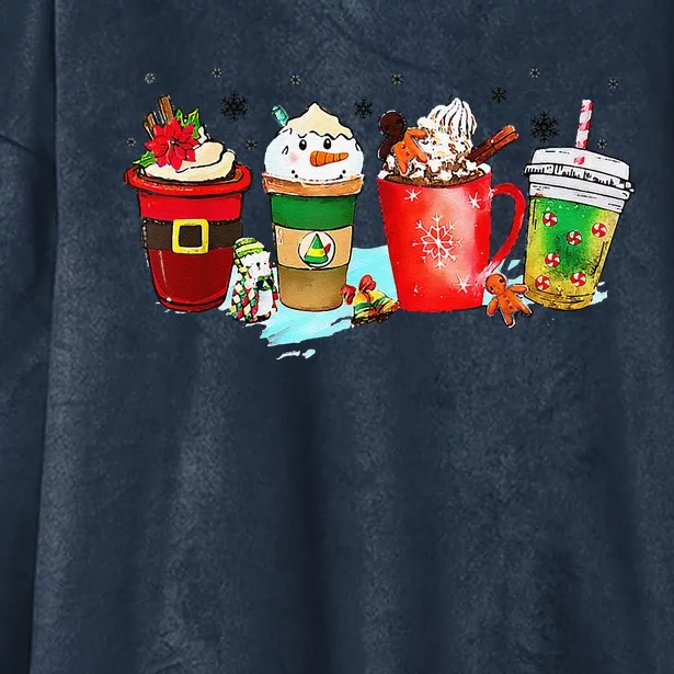 Coffee Cups Winter Snowman Cute Christmas Squad Funny Xmas Hooded Wearable Blanket