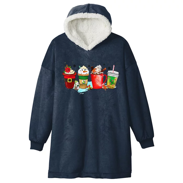 Coffee Cups Winter Snowman Cute Christmas Squad Funny Xmas Hooded Wearable Blanket