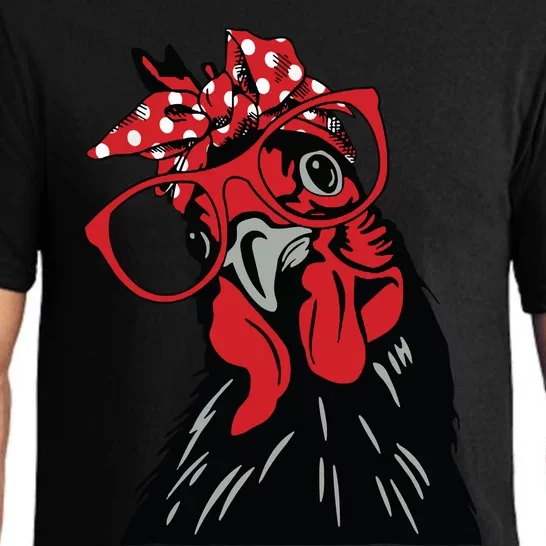 Cute Chicken With Bandana Headband And Glasses Pajama Set