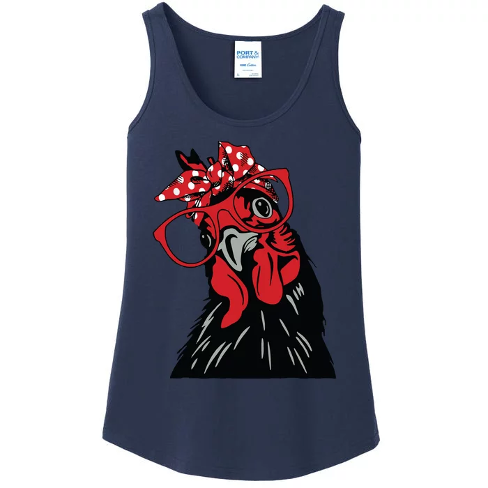 Cute Chicken With Bandana Headband And Glasses Ladies Essential Tank