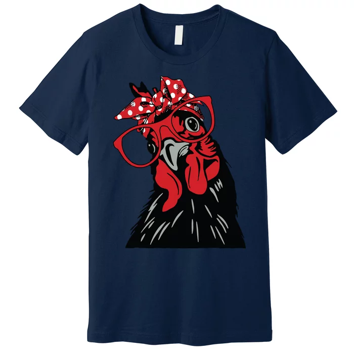 Cute Chicken With Bandana Headband And Glasses Premium T-Shirt