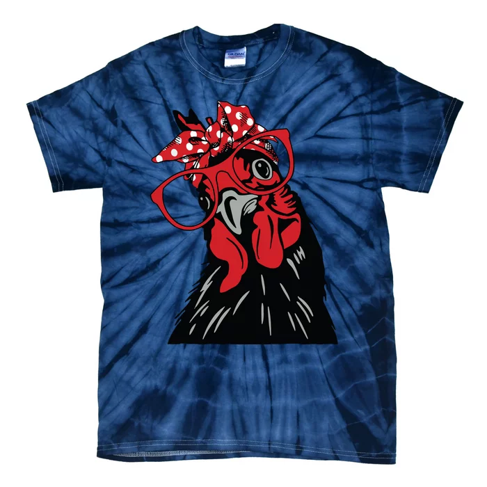 Cute Chicken With Bandana Headband And Glasses Tie-Dye T-Shirt