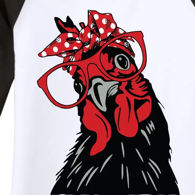 Cute Chicken With Bandana Headband And Glasses Women's Tri-Blend 3/4-Sleeve Raglan Shirt