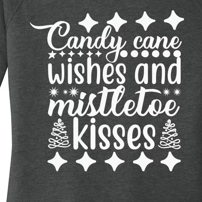 Candy Cane Wishes And Mistletoe Kisses Women's Perfect Tri Tunic Long Sleeve Shirt