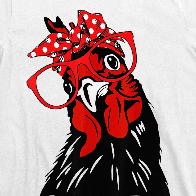 cute  Chicken With Bandana Headband and Glasses T-Shirt