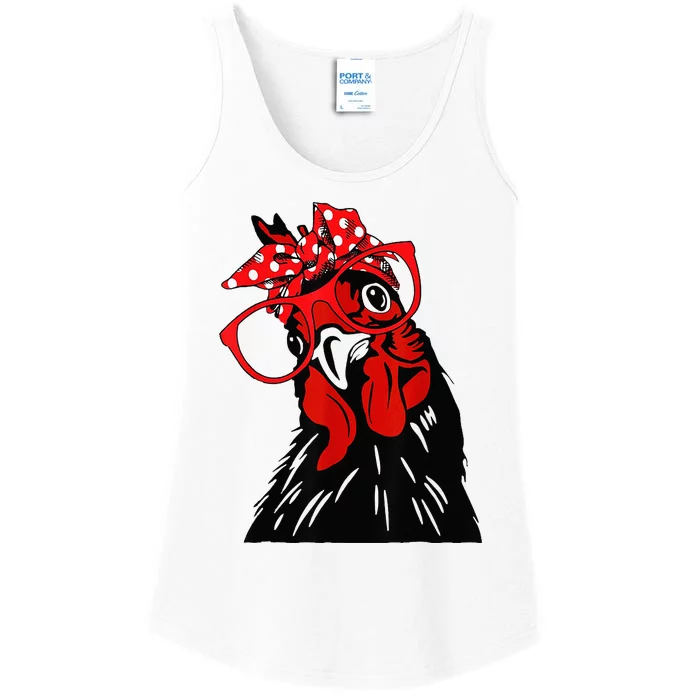 cute  Chicken With Bandana Headband and Glasses Ladies Essential Tank