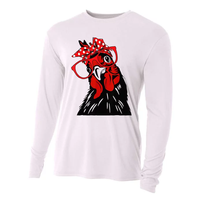 cute  Chicken With Bandana Headband and Glasses Cooling Performance Long Sleeve Crew