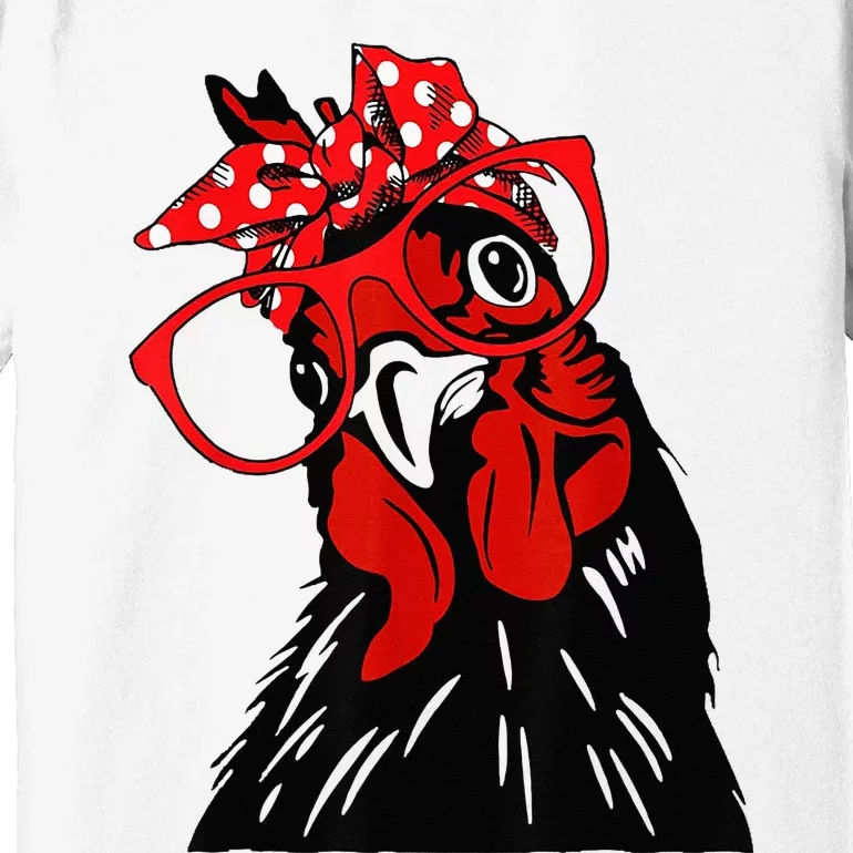 cute  Chicken With Bandana Headband and Glasses Premium T-Shirt