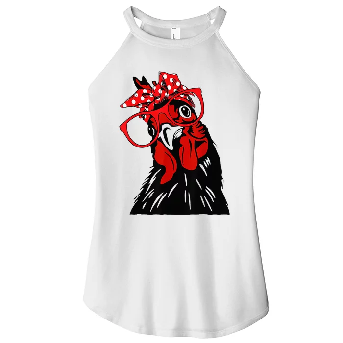 cute  Chicken With Bandana Headband and Glasses Women’s Perfect Tri Rocker Tank