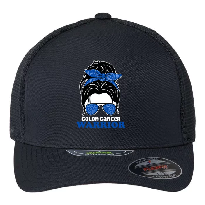 Colon Cancer Warrior Hair Bun Awareness Flexfit Unipanel Trucker Cap