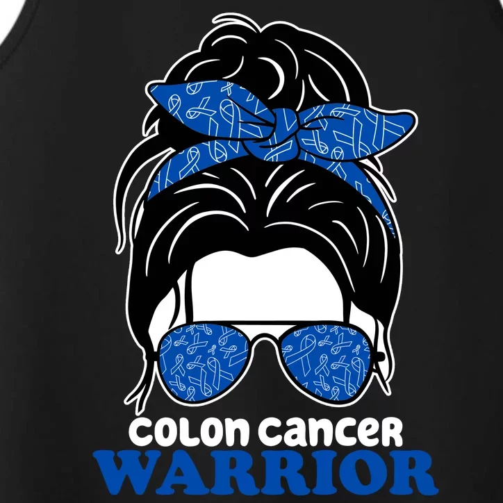 Colon Cancer Warrior Hair Bun Awareness Performance Tank