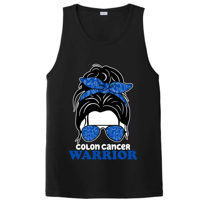 Colon Cancer Warrior Hair Bun Awareness Performance Tank