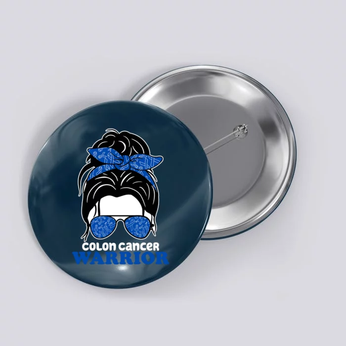 Colon Cancer Warrior Hair Bun Awareness Button