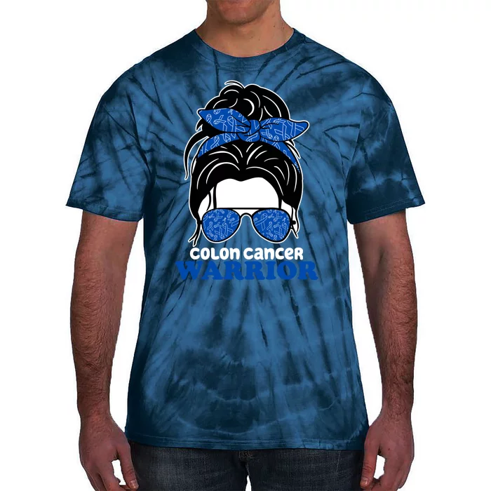 Colon Cancer Warrior Hair Bun Awareness Tie-Dye T-Shirt