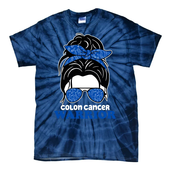 Colon Cancer Warrior Hair Bun Awareness Tie-Dye T-Shirt