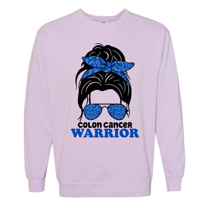 Colon Cancer Warrior Hair Bun Awareness Garment-Dyed Sweatshirt