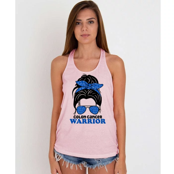 Colon Cancer Warrior Hair Bun Awareness Women's Knotted Racerback Tank