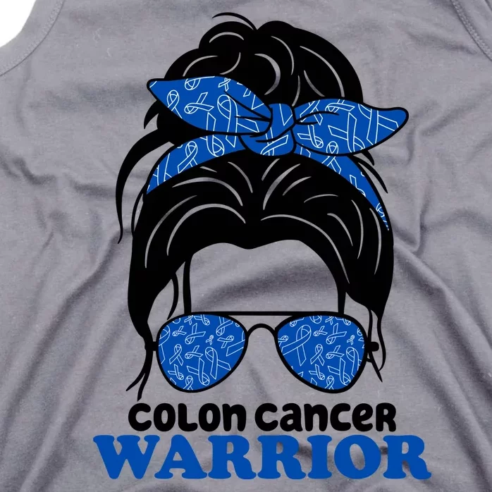 Colon Cancer Warrior Hair Bun Awareness Tank Top