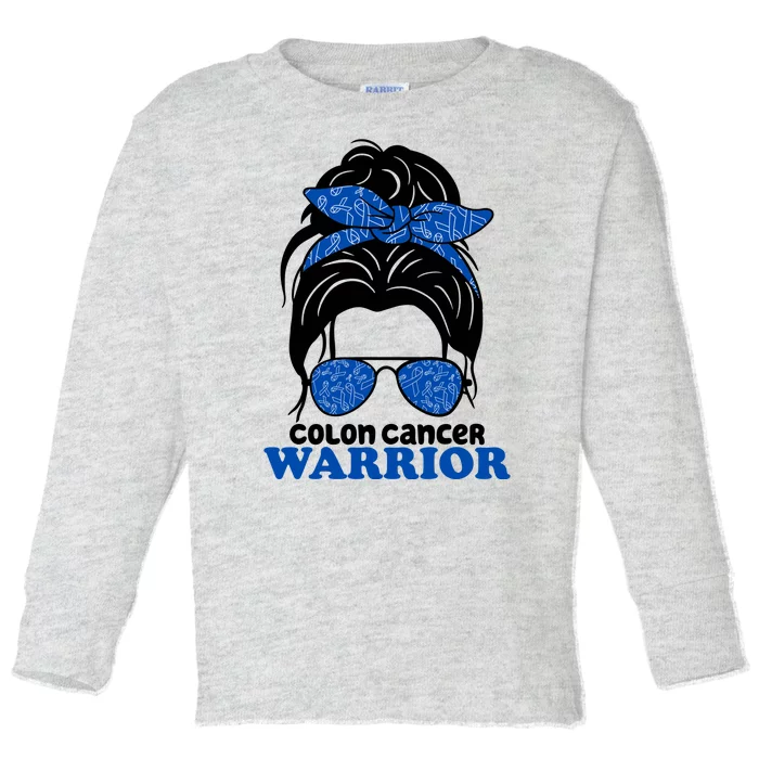 Colon Cancer Warrior Hair Bun Awareness Toddler Long Sleeve Shirt