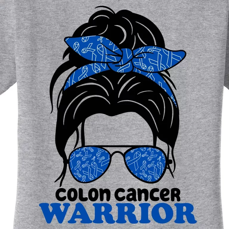 Colon Cancer Warrior Hair Bun Awareness Women's T-Shirt