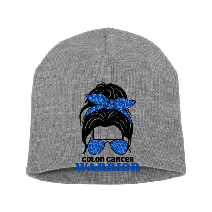 Colon Cancer Warrior Hair Bun Awareness Short Acrylic Beanie