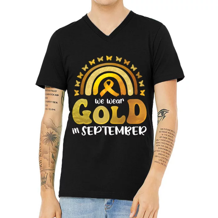 Childhood Cancer We Wear In September Gold V-Neck T-Shirt