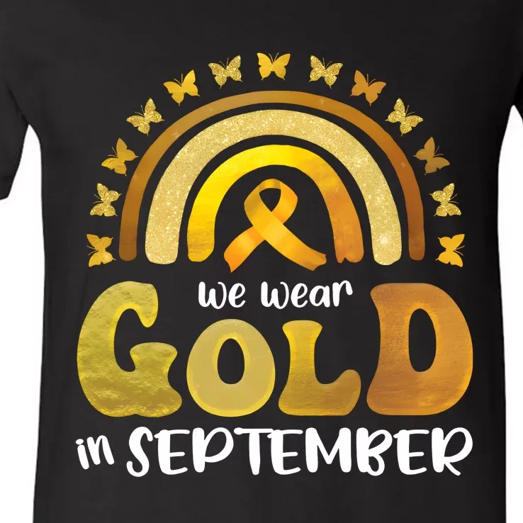 Childhood Cancer We Wear In September Gold V-Neck T-Shirt