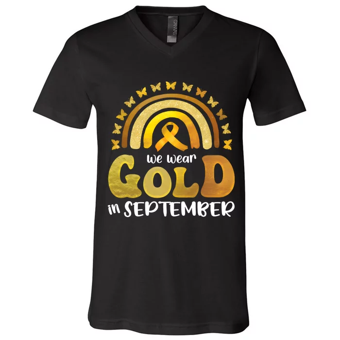 Childhood Cancer We Wear In September Gold V-Neck T-Shirt