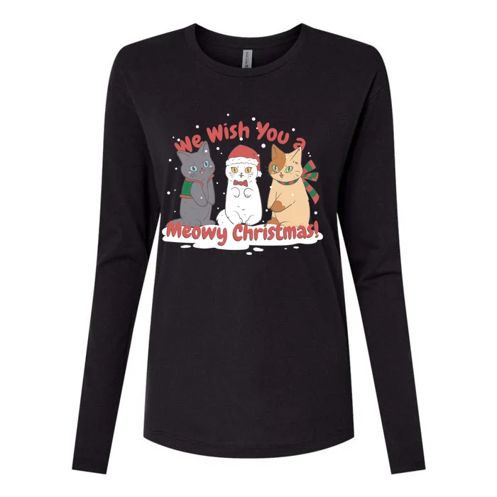 Christmas Cat We Wish You Xmas Santa Hat Merry Christmas Great Gift Womens Cotton Relaxed Long Sleeve T-Shirt