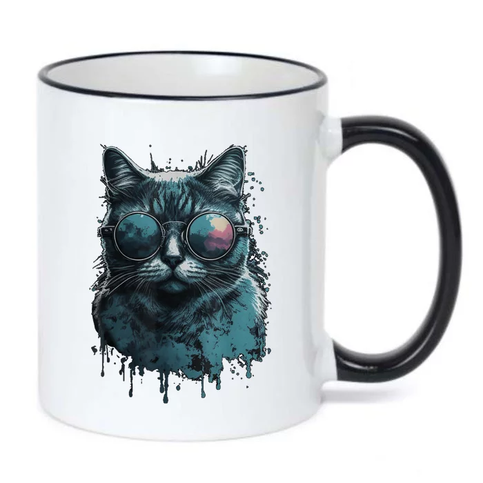 Cool Cat Wearing Sunglasses Design Wear Blue Black Color Changing Mug