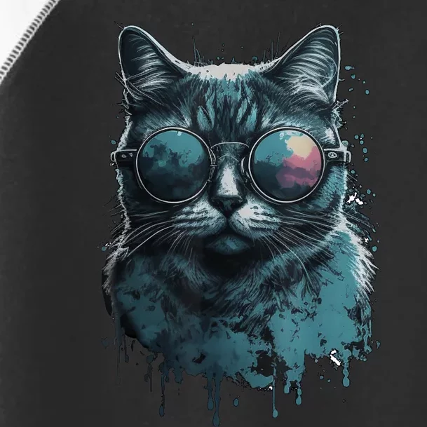 Cool Cat Wearing Sunglasses Design Wear Blue Toddler Fine Jersey T-Shirt