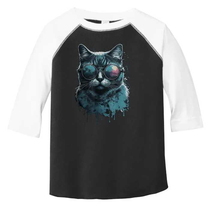 Cool Cat Wearing Sunglasses Design Wear Blue Toddler Fine Jersey T-Shirt