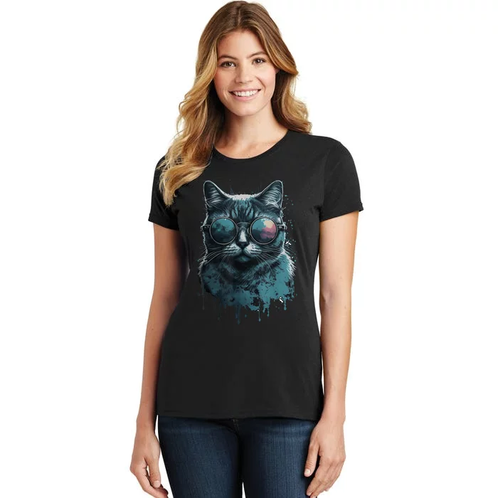 Cool Cat Wearing Sunglasses Design Wear Blue Women's T-Shirt