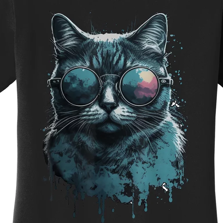 Cool Cat Wearing Sunglasses Design Wear Blue Women's T-Shirt