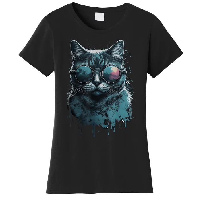 Cool Cat Wearing Sunglasses Design Wear Blue Women's T-Shirt