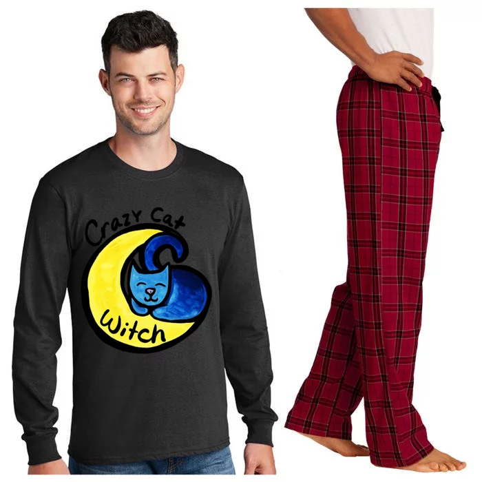 Crazy Cat Witch Blue Moon Cat Great Gift Long Sleeve Pajama Set