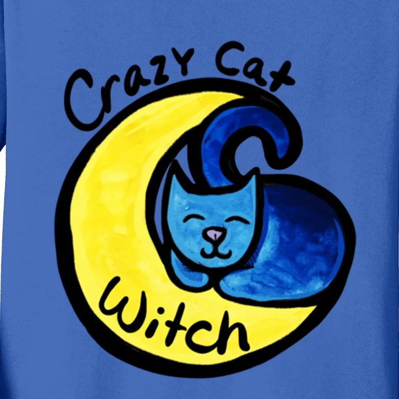 Crazy Cat Witch Blue Moon Cat Great Gift Kids Long Sleeve Shirt