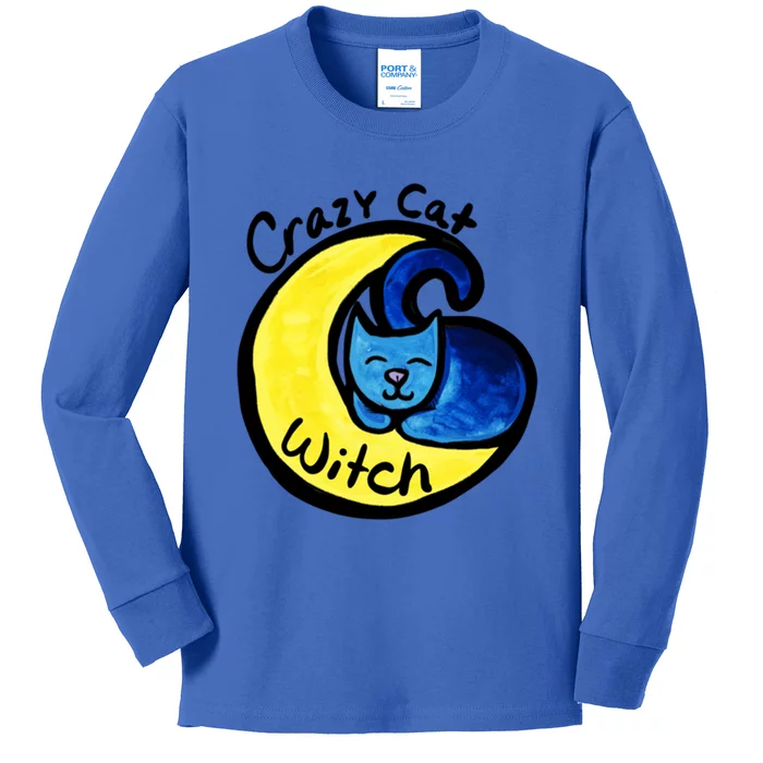 Crazy Cat Witch Blue Moon Cat Great Gift Kids Long Sleeve Shirt