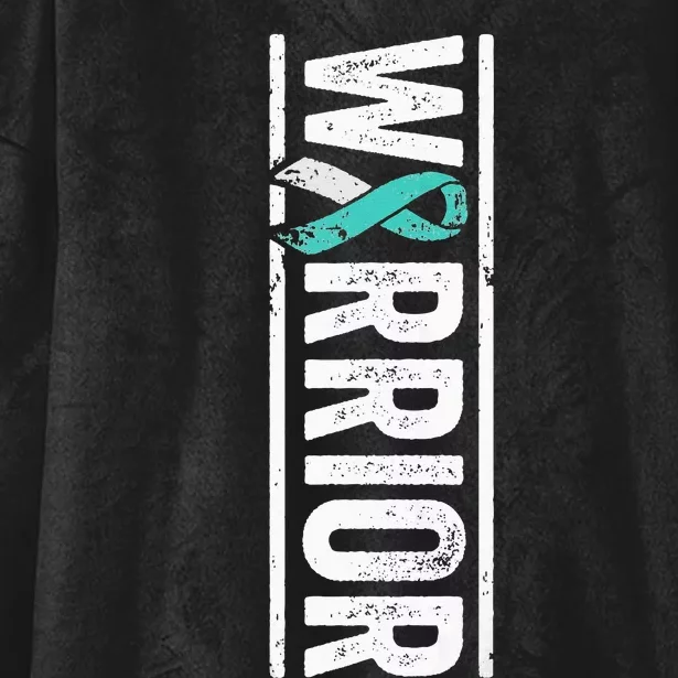 Cervical Cancer Warrior Sideways Teal Awareness Ribbon Hooded Wearable Blanket