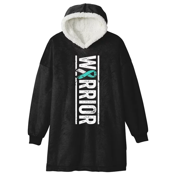 Cervical Cancer Warrior Sideways Teal Awareness Ribbon Hooded Wearable Blanket