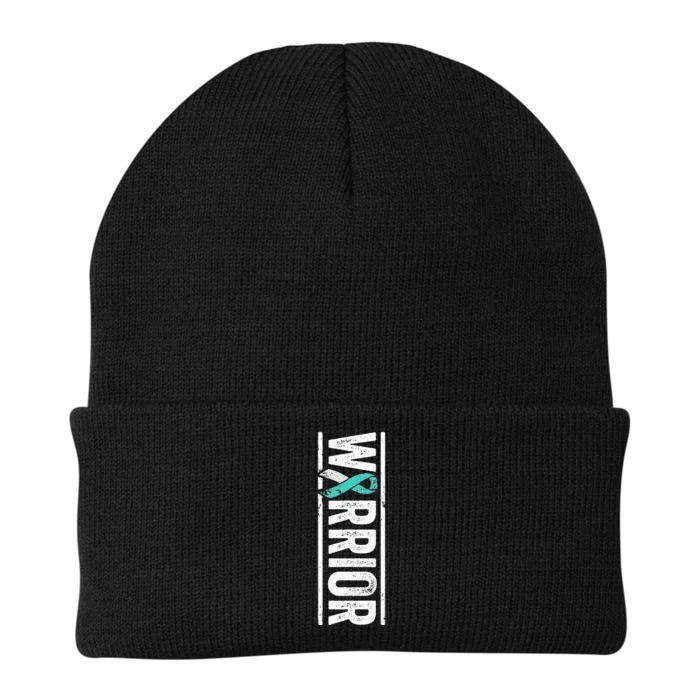 Cervical Cancer Warrior Sideways Teal Awareness Ribbon Knit Cap Winter Beanie