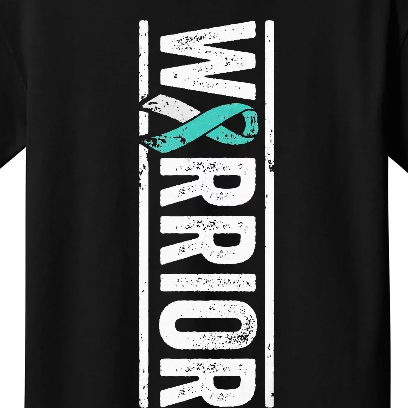 Cervical Cancer Warrior Sideways Teal Awareness Ribbon Kids T-Shirt