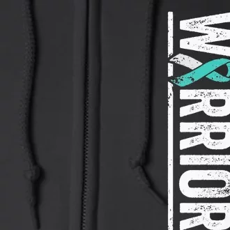 Cervical Cancer Warrior Sideways Teal Awareness Ribbon Full Zip Hoodie