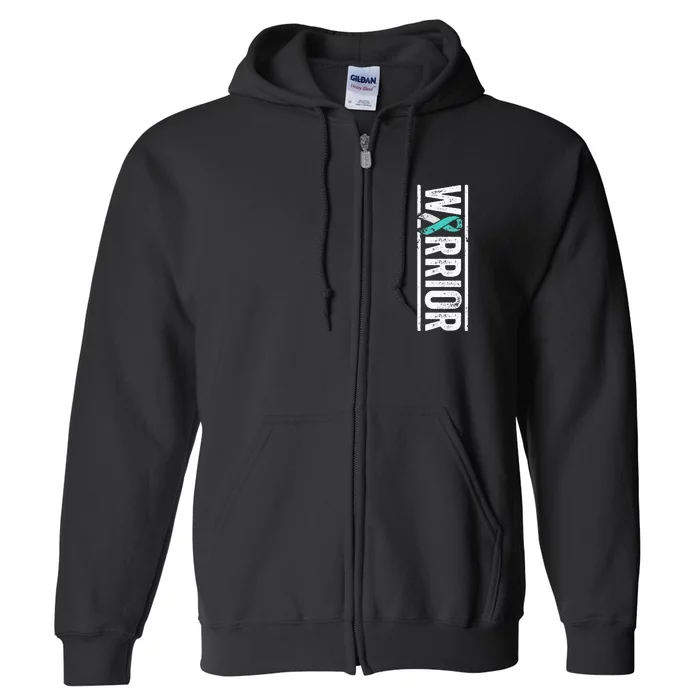 Cervical Cancer Warrior Sideways Teal Awareness Ribbon Full Zip Hoodie