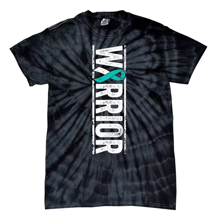 Cervical Cancer Warrior Vertical Vintage Ribbon Tie-Dye T-Shirt