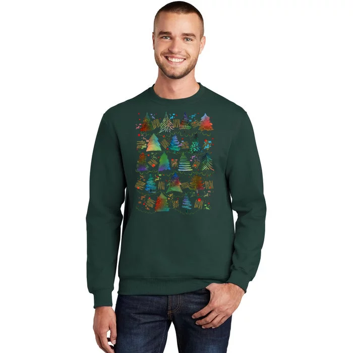 Colorful Christmas Watercolor Tree Pattern Sweatshirt