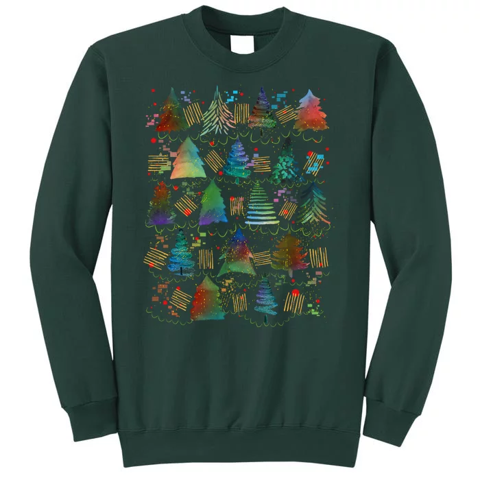 Colorful Christmas Watercolor Tree Pattern Sweatshirt